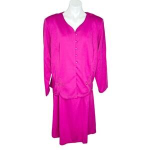 Vintage late 80s magenta plus size skirt suit set size 16 Deadstock NOS